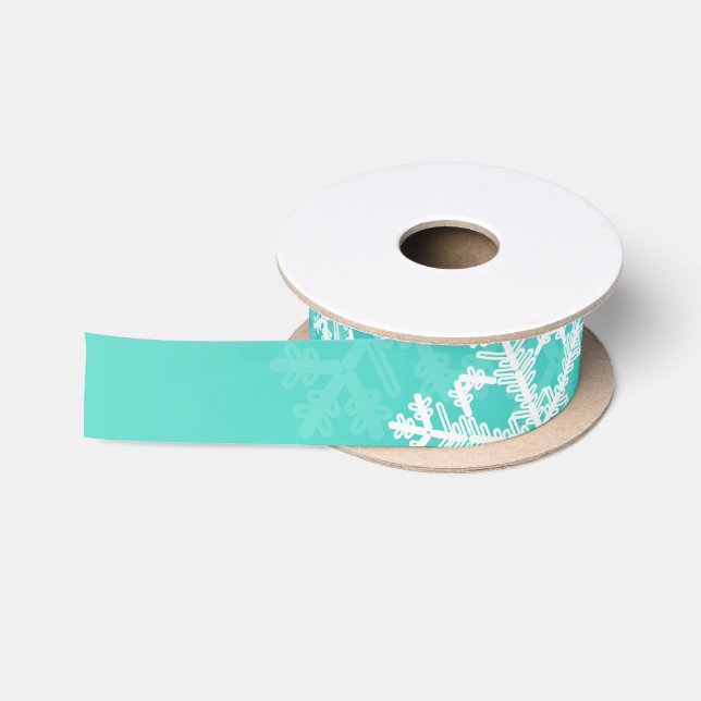 Ruban En Satin Élégant Cyan Snowflakes motif de Noël moderne (Bobine)