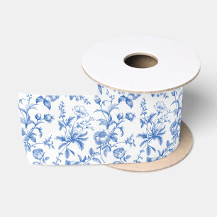 Ruban En Satin Élégant floral toile grandmillennial bleu cobalt
