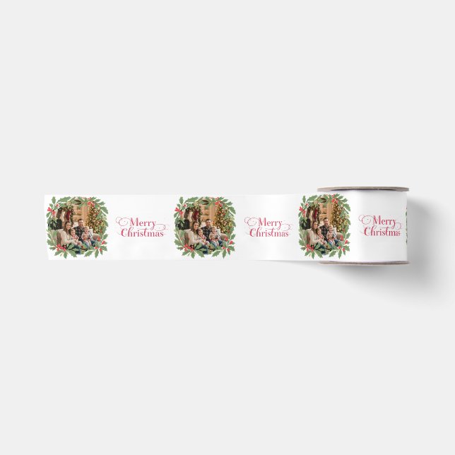 Ruban En Satin Elegant Holly Wreath Merry Christmas Photo (Devant)