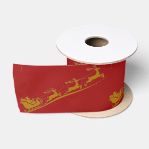 Ruban En Satin Elégant Joyeux Noël Gold père Noël Sled Xmas Patte
