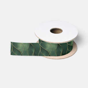 Ruban En Satin Elégant Luxueux Motif Verte et Doré