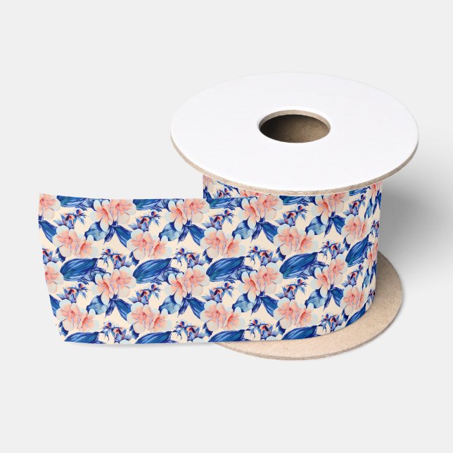 Ruban En Satin élégant motif à carreaux bleu pêche (Bobine)