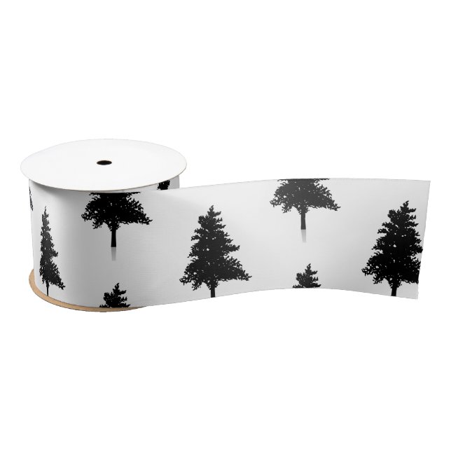 Ruban En Satin Élégant Motif blanc noir sapin de Noël (Bobine)