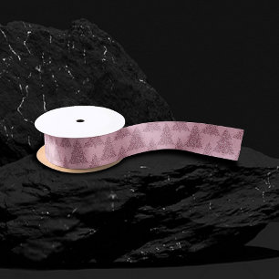 Ruban En Satin Élégant Motif d'arbre   Dusty Mauve Rose Noël