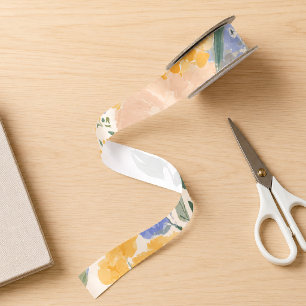 Ruban En Satin Élégant motif floral aquarelle