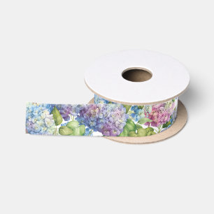 Ruban En Satin Élégant Motif Floral Blue Pink Hydrangea