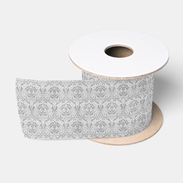 Ruban En Satin Élégant motif floral gris (Bobine)