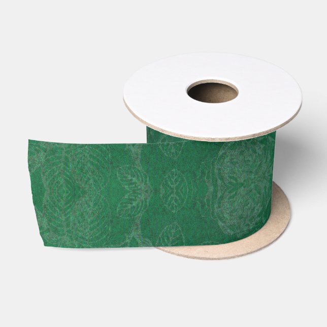Ruban En Satin Élégant motif floral vert (Bobine)
