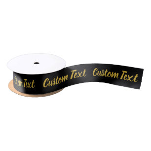 Ruban En Satin Élégant noir Faux Gold Script Modèle texte