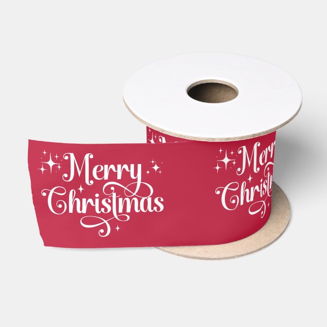 Ruban En Satin Élégant rétro Rouge Joyeux Enveloppement de Noël (Bobine)