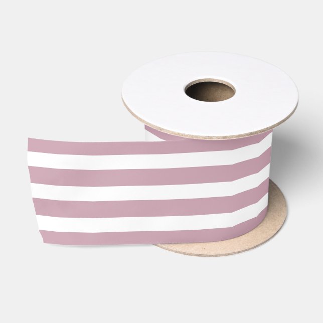 Ruban En Satin Élégant rose et blanc Dusty rayé (Bobine)