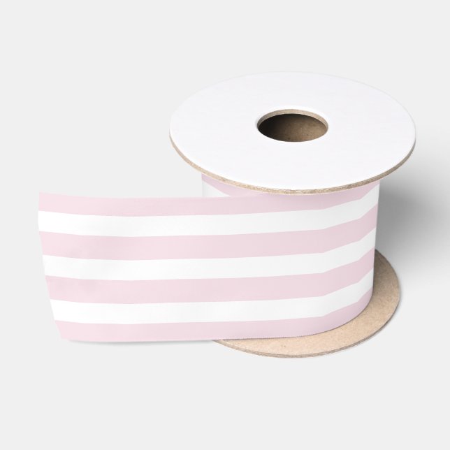 Ruban En Satin Élégant rose pâle et blanc rayé (Bobine)