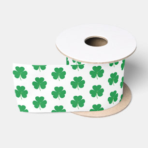 Ruban En Satin Elégant Shamrock irlandais Motif Clover Vert Blanc