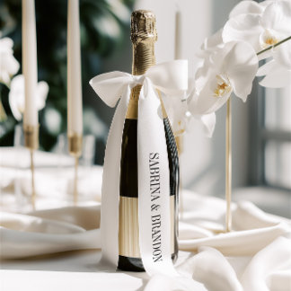 Ruban En Satin Elegant White Wedding Bride & Groom Names 