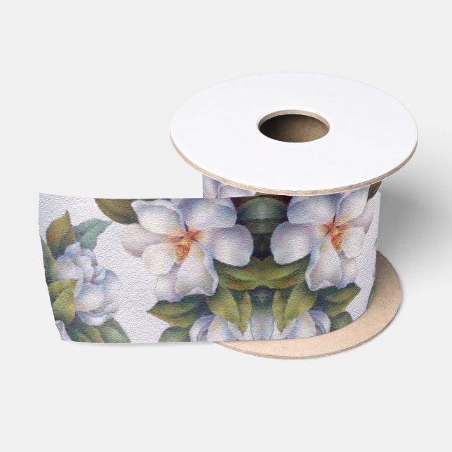 Ruban En Satin Elégante aquarelle blanc Magnolia Flower Wrapper (Bobine)