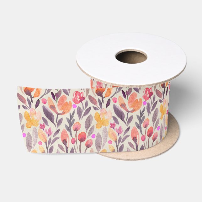 Ruban En Satin Élégante aquarelle Fleurs Satin Ruban (Bobine)