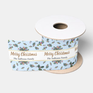 Ruban En Satin Elégante aquarelle personnalisée Noël Floral