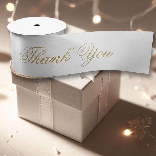 Ruban En Satin Élégante calligraphie Or fleurir Merci Formal (formal flourish calligraphy gold ivory white bridal shower thank you gift wrapping ribbon)