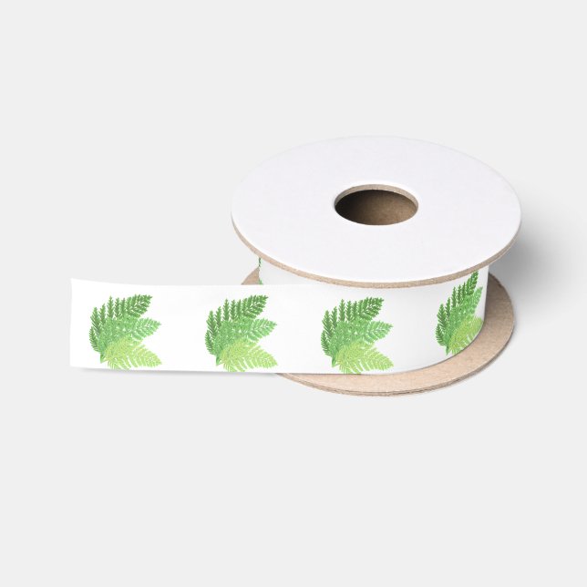 Ruban En Satin Élégante fougères vertes feuilles de bois (Bobine)