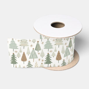Ruban En Satin Élégante saga verte Noël Arbres motif