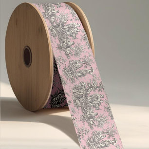 Ruban En Satin Elégante toile de jouy rose vintage