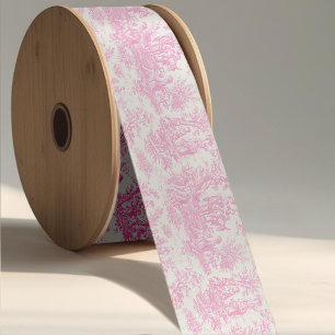 Ruban En Satin Elégante toile rose vintage de jouy