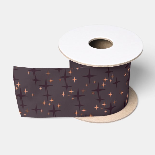 Ruban En Satin Élégantes étoiles de Noël sur le noir (Bobine)
