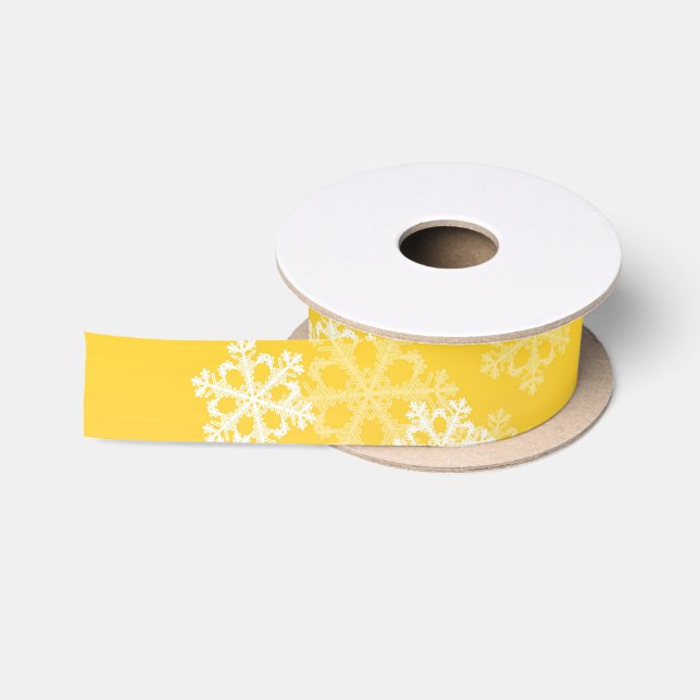 Ruban En Satin Élégants flocons de neige jaune Motif de Noël mode (Bobine)
