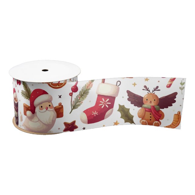 Ruban En Satin Éléments de Noël | Cadeaux de Noël (Bobine)
