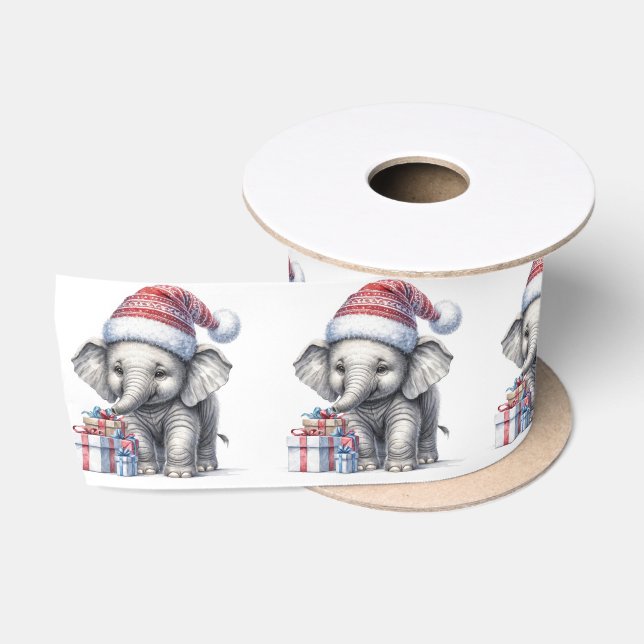 Ruban En Satin Elephant de Noël avec cadeaux (Bobine)