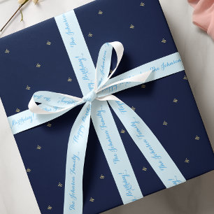 Ruban En Satin Emballage Cadeau Personnalisé Élégant Bleu Joyeux 