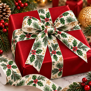 Ruban En Satin Emballé dans la Joie de Noël Élégante Botanique