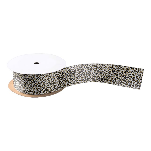 Ruban En Satin Empreinte de léopard d'or (Bobine)