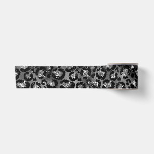 Ruban En Satin Empreinte de léopard noir et gris argenté
