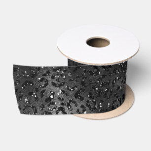 Ruban En Satin Empreinte de léopard Parties scintillant Black Fau