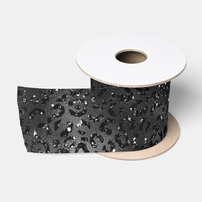 Ruban En Satin Empreinte de léopard Parties scintillant Black Fau (Bobine)