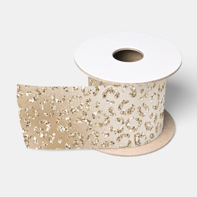 Ruban En Satin Empreinte de léopard Parties scintillant Gold Luxe (Bobine)
