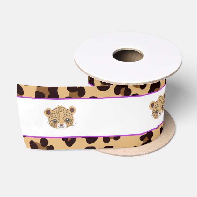Ruban En Satin Empreinte de léopard Purple Quatrefoil cadeau (Bobine)