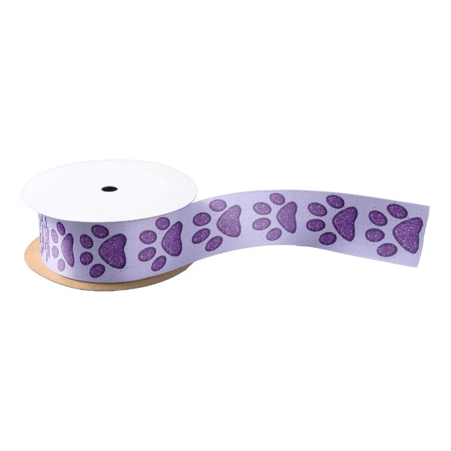 Ruban En Satin empreinte de patte de scintillement de chat - (Bobine)