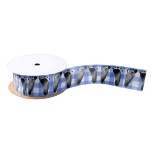 Ruban En Satin Empreintes bébé sur En vichy bleu