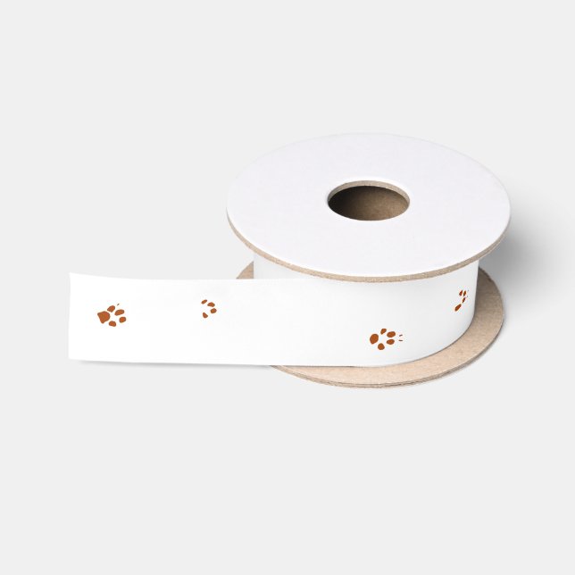 Ruban En Satin Empreintes de pattes boueux sur blanc (Bobine)