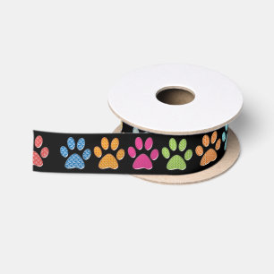 Ruban En Satin empreintes de pattes de chats en tissu