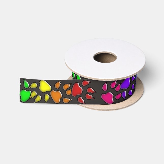 Ruban En Satin empreintes de pattes de chien d'arc-en-ciel (Bobine)
