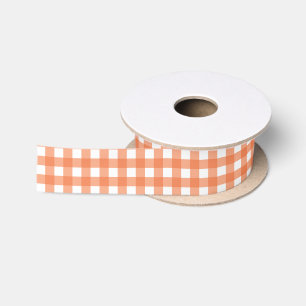 Ruban En Satin En vichy orange et blanc moyen