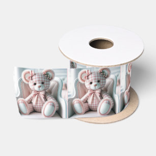 Ruban En Satin en vichy Teddy Bear sur une chaise