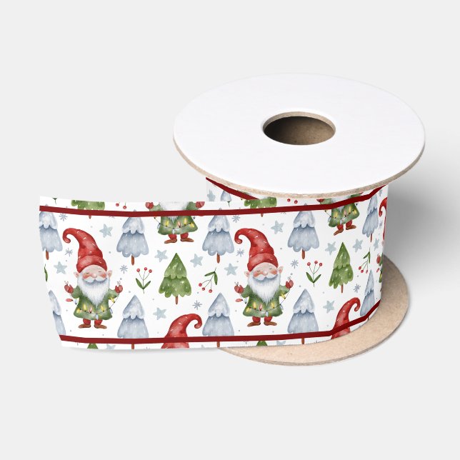 Ruban En Satin Enveloppement cadeau de Noël Gnome Aquarelle blanc (Bobine)