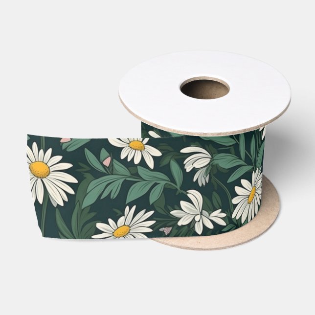 Ruban En Satin Été blanc pâté de marguerite (Bobine)