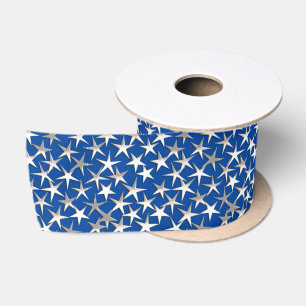 Ruban En Satin Étoiles d'argent sur Bleu de Cobalt foncé