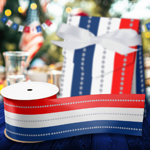 Ruban En Satin Étoiles et bandes rouge, blanc et bleu Americana
