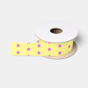 Ruban En Satin Étoiles Jaunes Fuschia